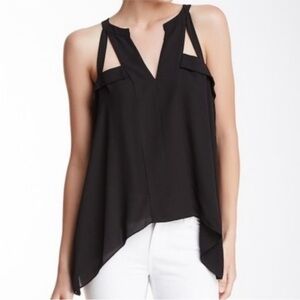 BCBGMAXAZRIA Size S silk cutout V-neck swing Black sleeveless blouse